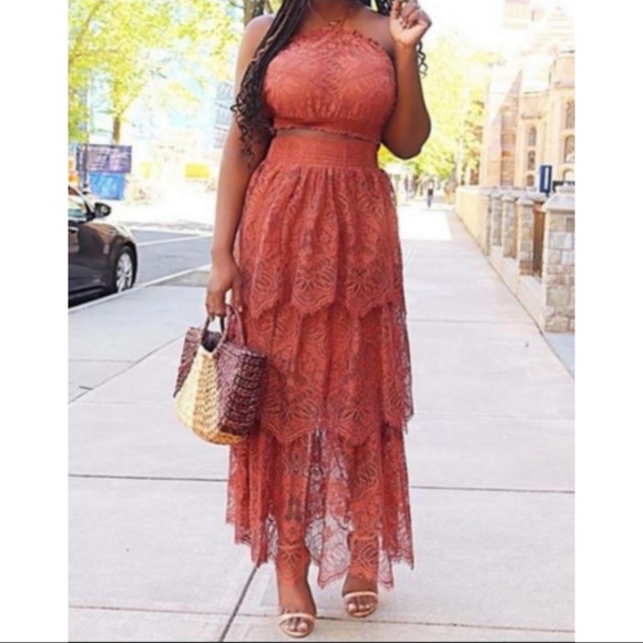 H&M ~Tiered Lace Maxi Skirt/Matching short tube top (NWT) - Picture 1 of 7